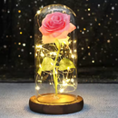 Rosa Cristal Bela e a Fera com Led + Cúpula de Vidro Verdadeiro